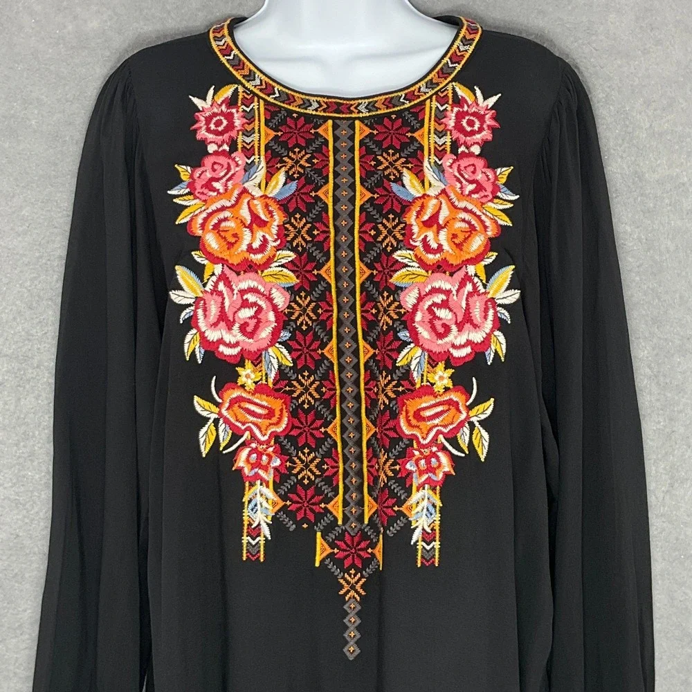 Andree By Unit Blouse Womens Large Floral Embroidery Boho Hippie Peasant Balloon - Picture 4 of 13